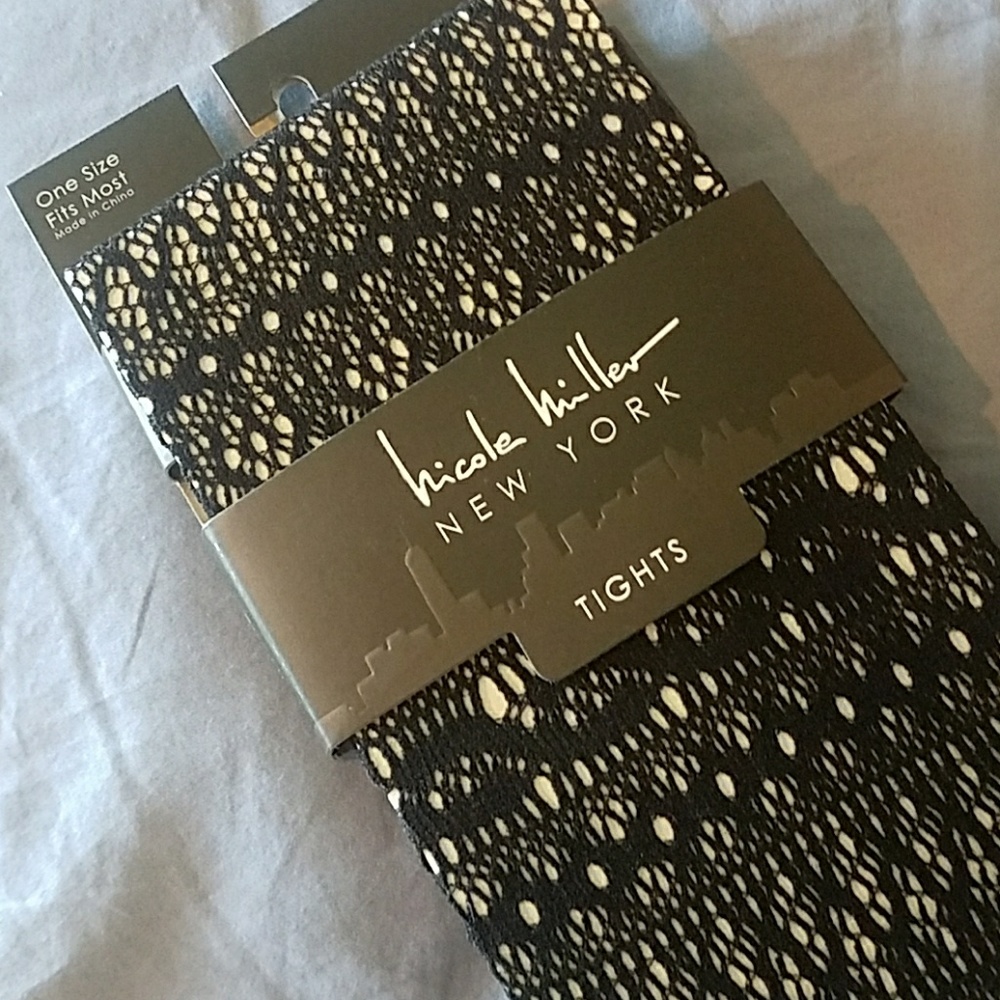 Nicole Miller Lace Pattern Black Tights NEW one size fits most